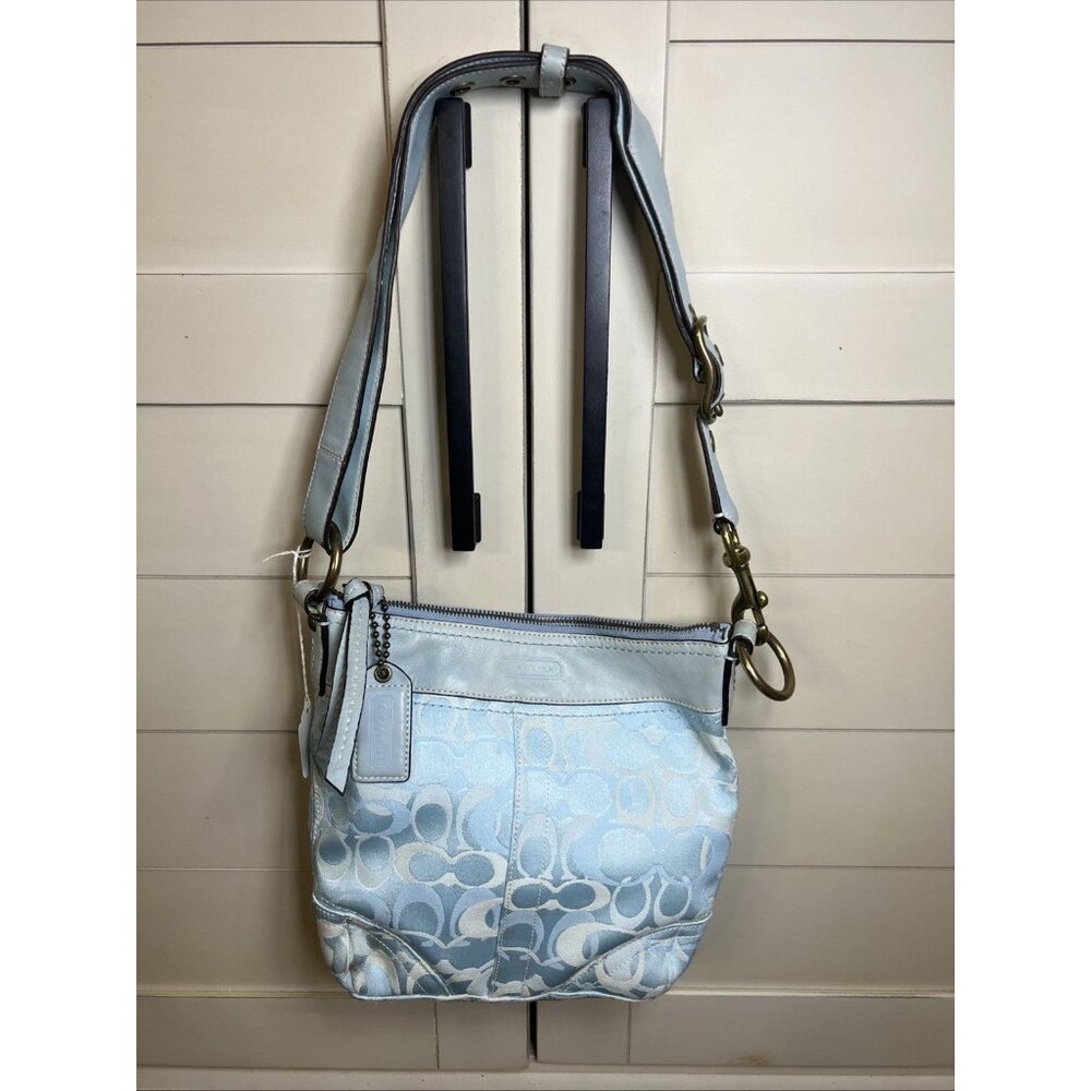 Vintage COACH (2006) Sky Blue Signature Canvas Leather Shoulder Handbag Purse